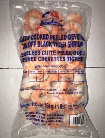 BLACK TIGER SHRIMP COOKED PEELED (TAIL-OFF) - THAILAND - PIER HARBOUR BRAND